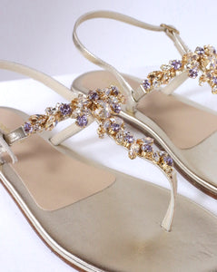 Sandalo gioiello platino con accessori ambra glicine