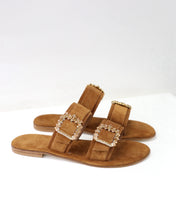 Ciabattina doppia fascia camoscio marrone