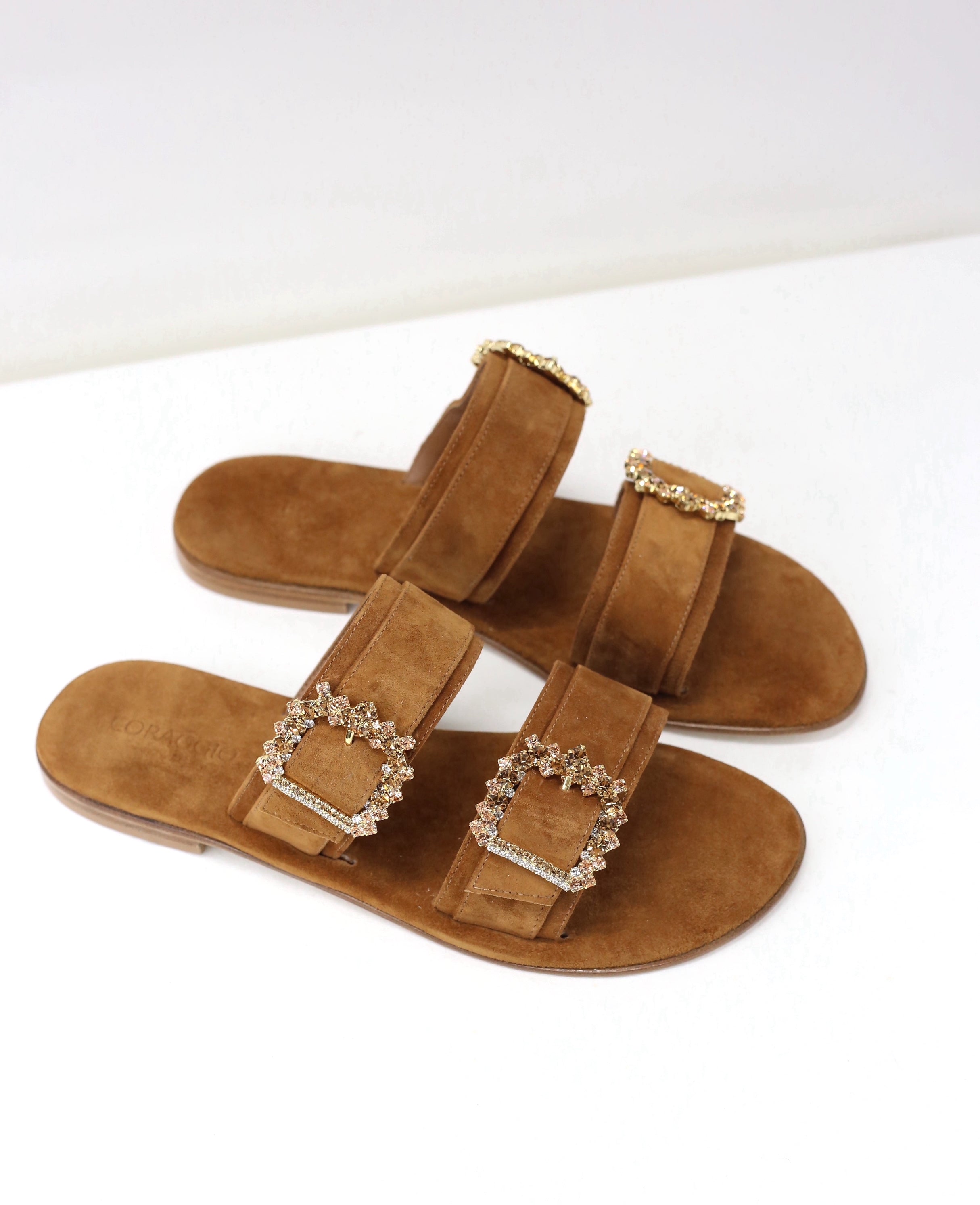 Ciabattina doppia fascia camoscio marrone