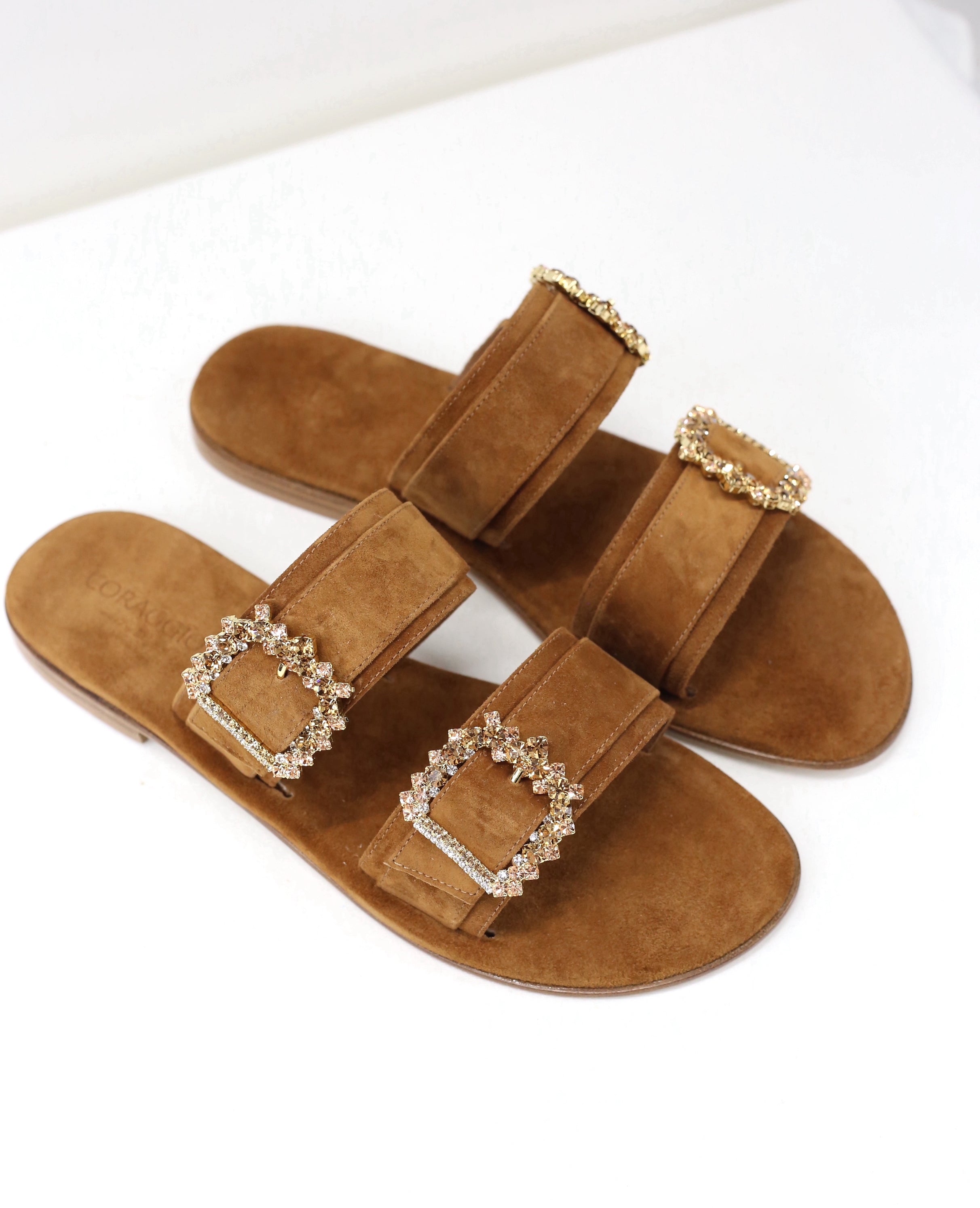 Ciabattina doppia fascia camoscio marrone