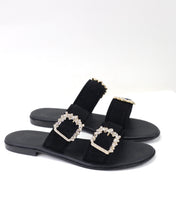 Ciabattina doppia fascia camoscio nero