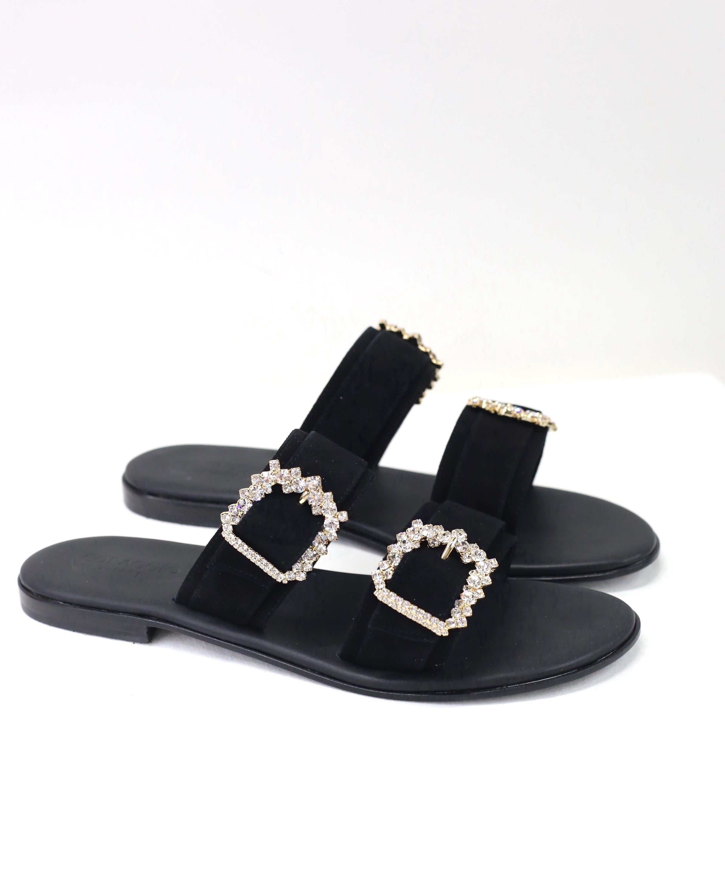 Ciabattina doppia fascia camoscio nero