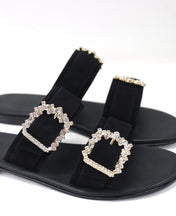 Ciabattina doppia fascia camoscio nero