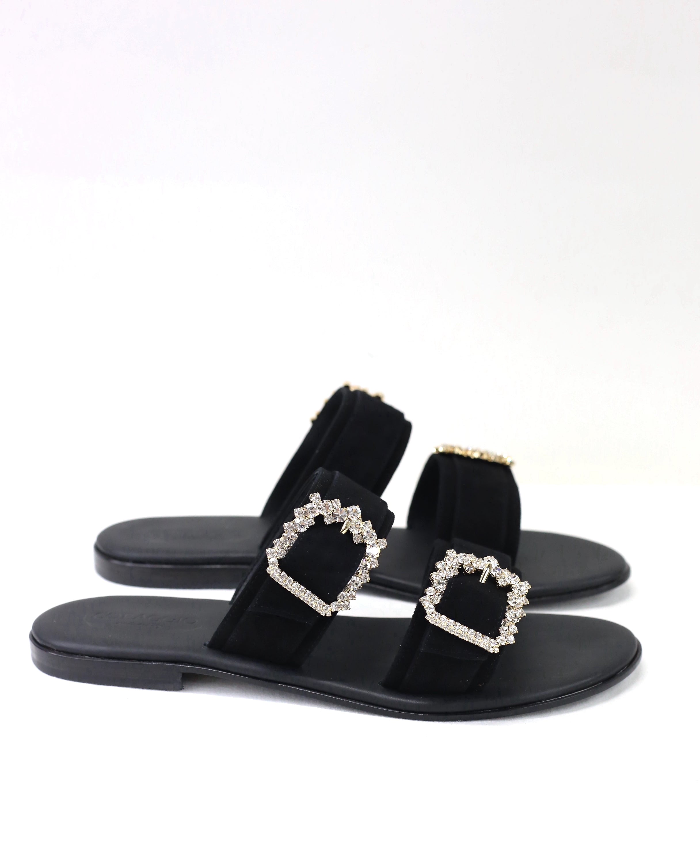 Ciabattina doppia fascia camoscio nero