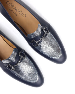 Mocassino Vittoria blu e argento
